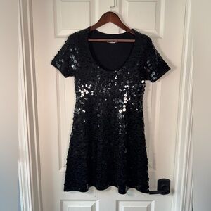 Fumblin Foe Black Mod Sequin Mini Dress Gogo Girl Womens Size Medium